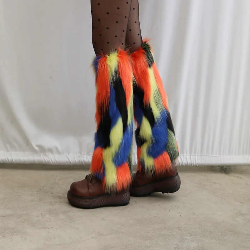 Fur Legging Leg Warmers Women Hairy Sockliner New Imitation Fox Hair Winter Knee Leggings All-match Foot Warmer Shoe Covers Tide
