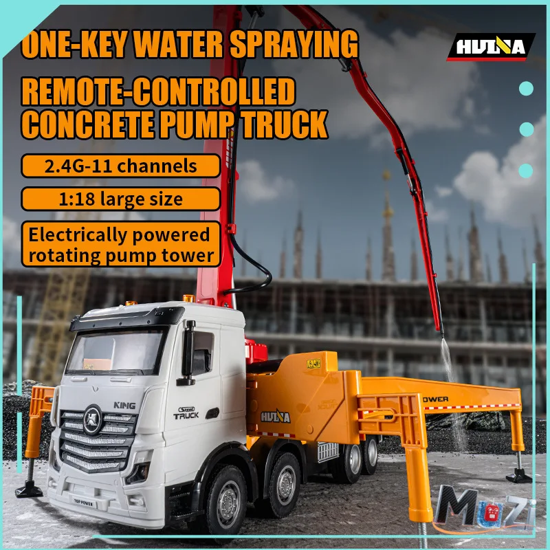 Hui Na1381 1:18 Waternevel Geluid Licht Cement Transportwagen Legering Elektrische Afstandsbediening Techniek Voertuig Model Jongens Speelgoed