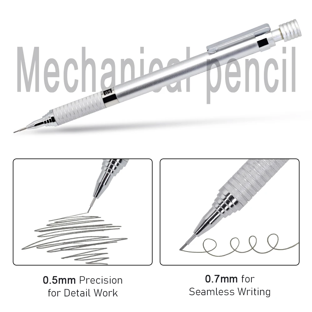 0.5 0.7mm Mechanical Pencil Set with Large Capacity Lead Refill, for School,Office Writing Sketching Automatic Pencil Stationery