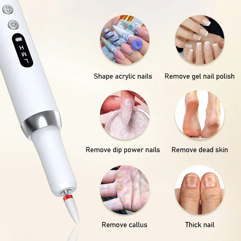 Electric Nail Drill Machine Nail Drills 15000RPM for Gel Nails Polish Rechargeable Portable Professional Nail File Manicure Tool