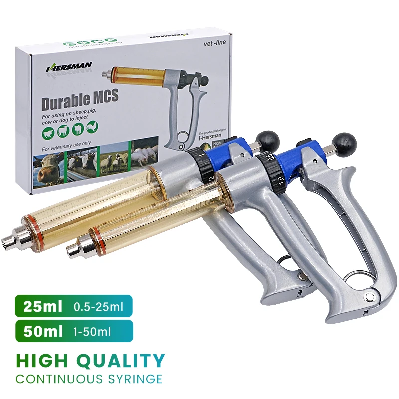 25ml/50ml Semi-Automatic Continuous Syringe Adjustable Vaccine Injector Injection for Using On Pig Cattle Sheep Chicken 1 Pc