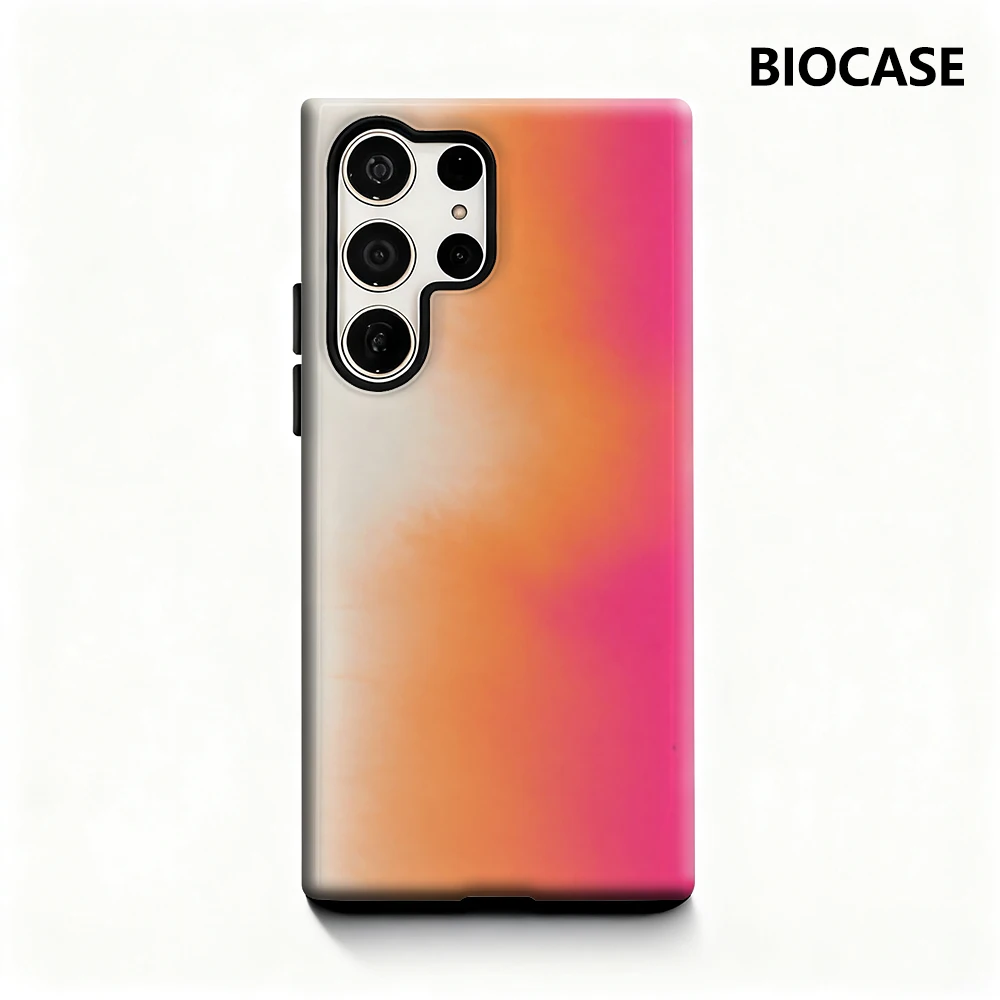 حافظة هاتف متدرجة باللون الوردي - لهاتف سامسونج جالاكسي S25 Ultra S24 S23 Ultra Plus غطاء خلفي لامع بطبقة مزدوجة