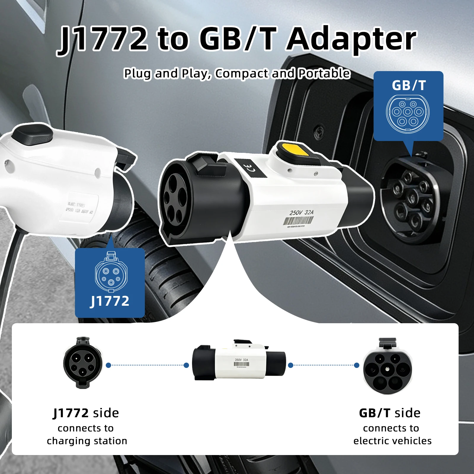 EVqiaoyi SAE J1772 Type1 to GB/T Adapter J1772 Charging Station for GB/T Electric Vehicle Charging Connector