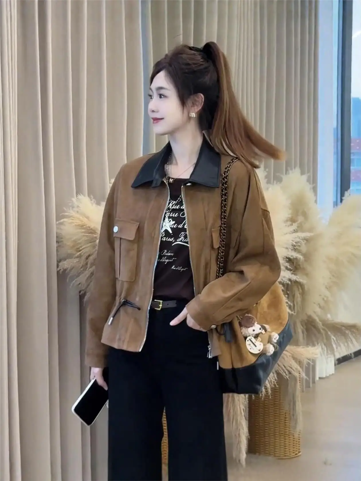 

Fall Fashion High-End Suede Jacket Women's Korean Style Waist-Cinching Slimming Jacket Super Cute Top Ladies' Short Coat