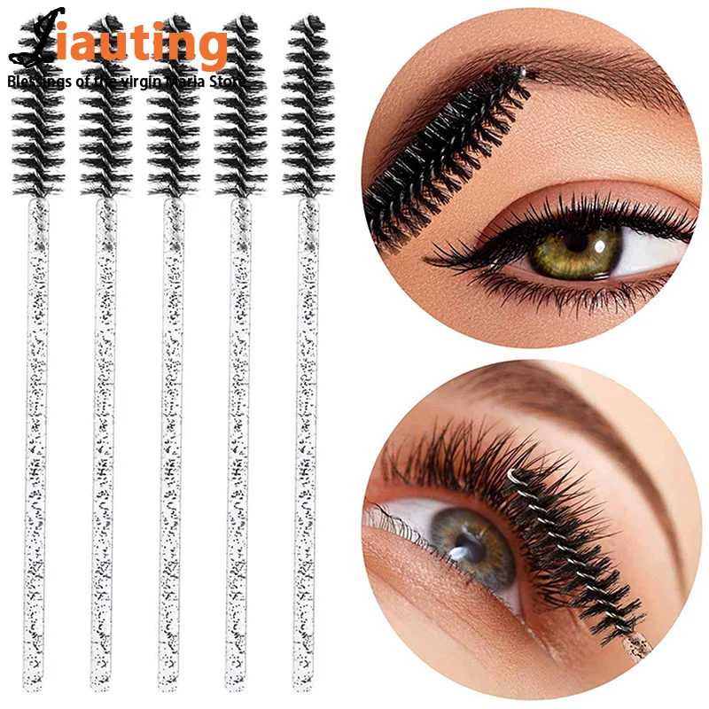 50pcs Shiny Disposable Eyelash Brush Applicator Wands Curler Mascara Eyebrow Makeup Tools Spoolers Comb Wands Spoolies Brushes