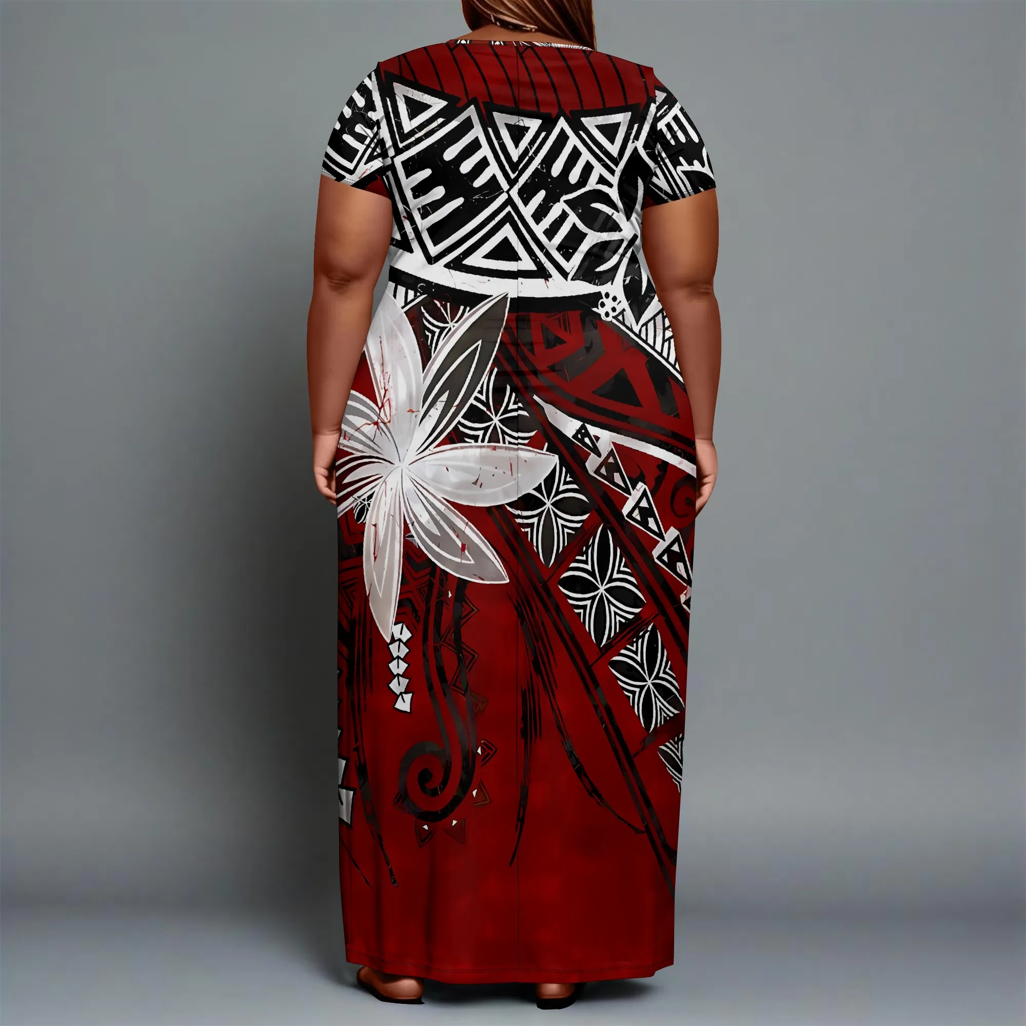 Nupusa Tribal พิมพ์ชุดผู้หญิง PLUS ขนาดฤดูร้อนลําลองลูกเรือคอแขนสั้น Maxi Dress