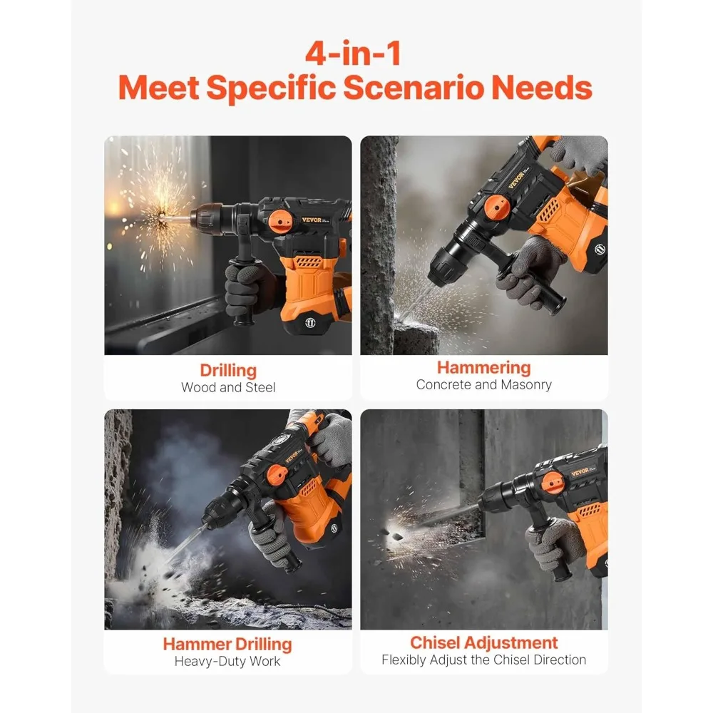 Taladro percutor rotativo SDS-Plus de alta resistencia, herramienta de demolición eléctrica con cable de 13 amperios con control de vibración y embrague de seguridad