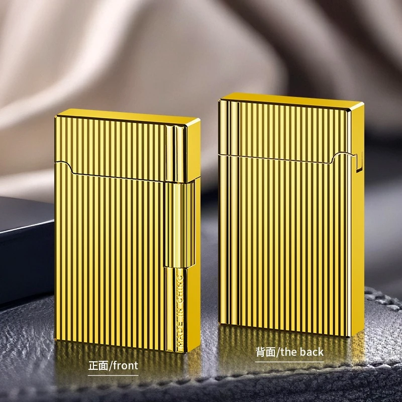 Hot Classic Retro Lighter with Stripe Pattern & Steel Click Sound Side-Slide Wheel Butane Lighter with Angled  Flame Lighters
