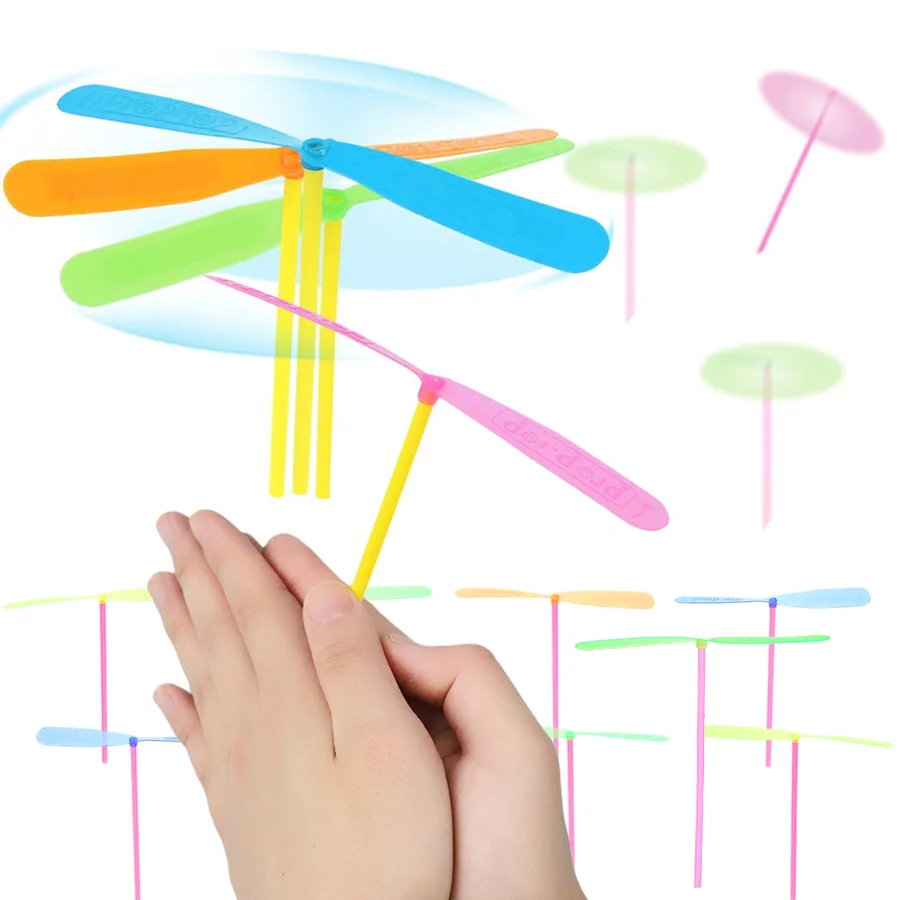10/20pcs Bamboo Dragonfly Double Flying Leaves Plastic Hand Rubbed Flying Toy Outdoor Interactive Game Party Birthday Gift XJM