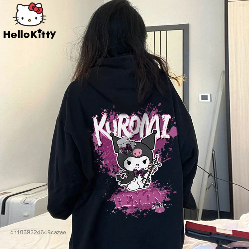 

Толстовки Sanrio Kuromi Y2k, модный топ, одежда с капюшоном, женские свободные пуловеры с мультяшным рисунком, корейский стиль, свитшоты, женская одежда