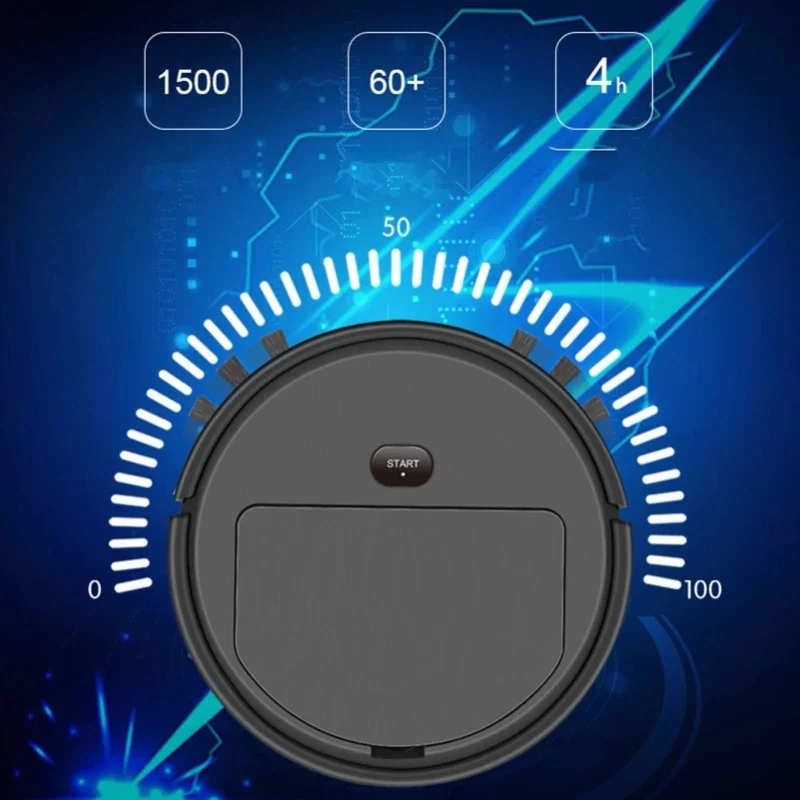 Smart Navigation Cleaner Robot - Efficient Vacuuming Mopping & Sweeping with Time Setting Feature for Home Cleaning Black