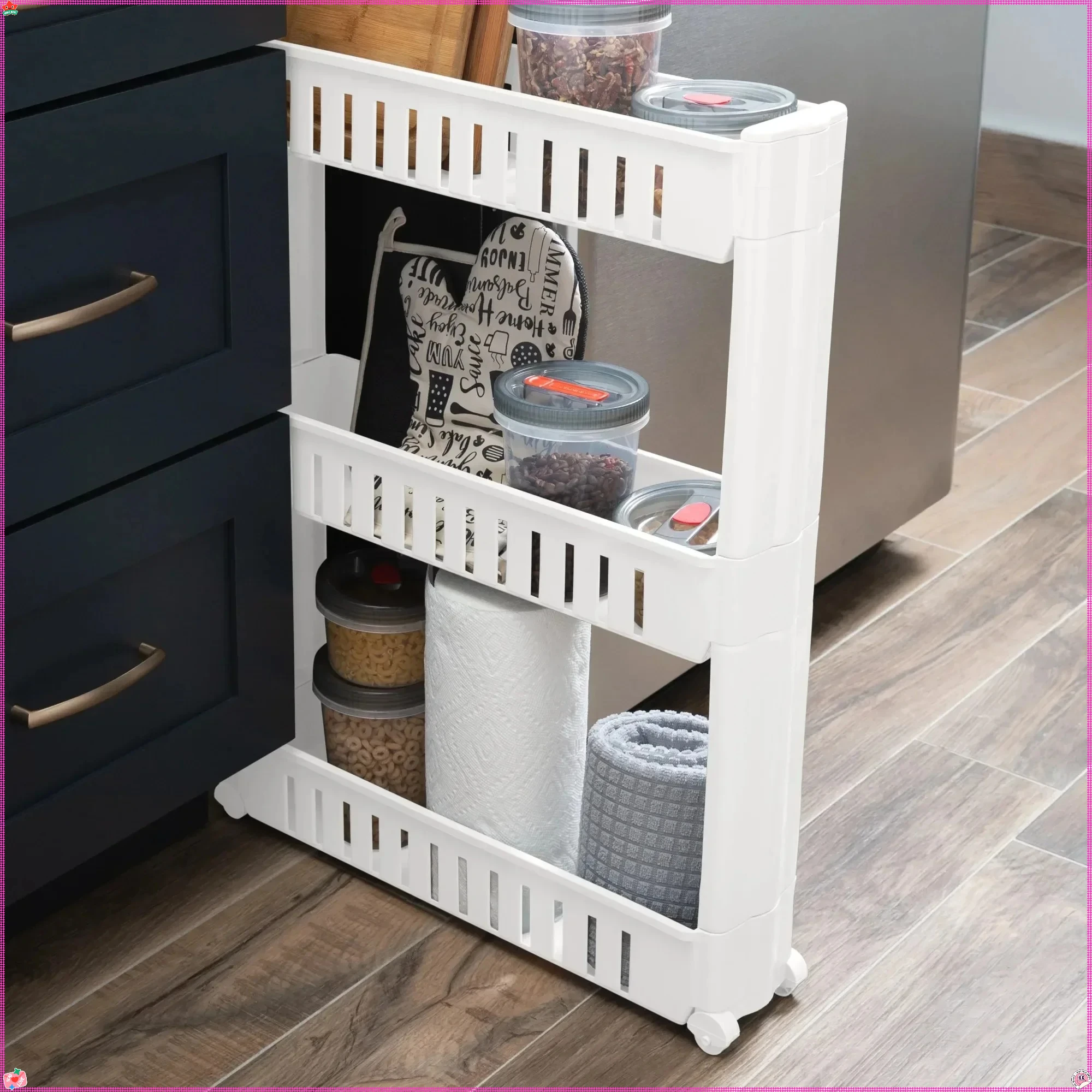 

3 Tier Slim Slide Out Storage Cart in White for Closets and Laundry Rooms