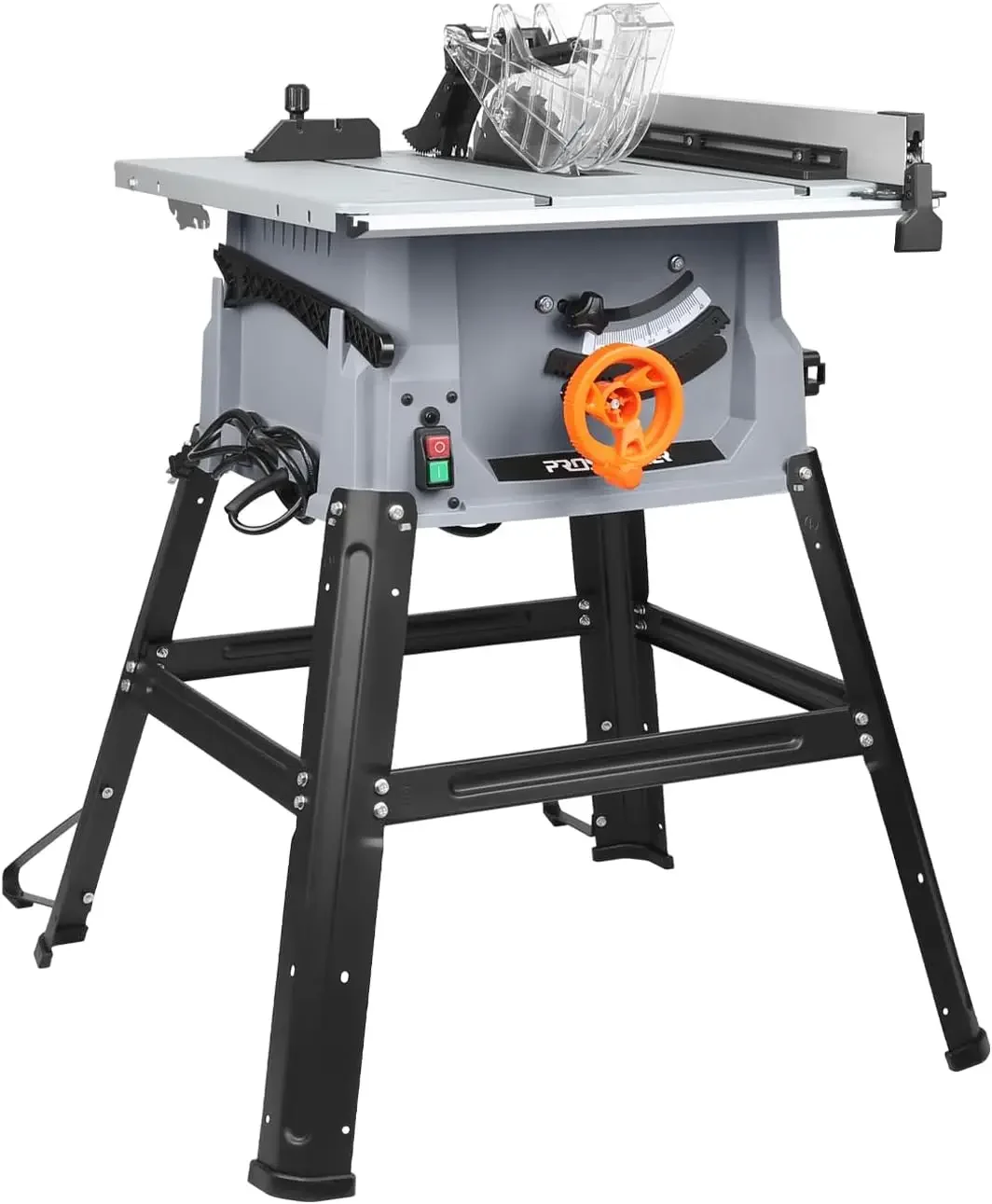 

10 Inch Table Saw with Stand, 15A 5000RPM Portable Benchtop Saw, 45°Bevel Cutting Tabletop Saw for Woodworking
