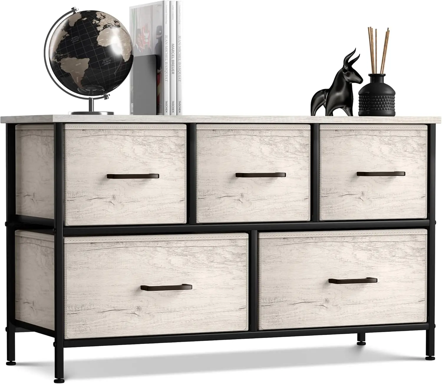 

Dresser with 5 Faux Wood Drawers - Storage Unit Organizer Chest for Clothes - Bedroom, Hallway, Living Room, Closet