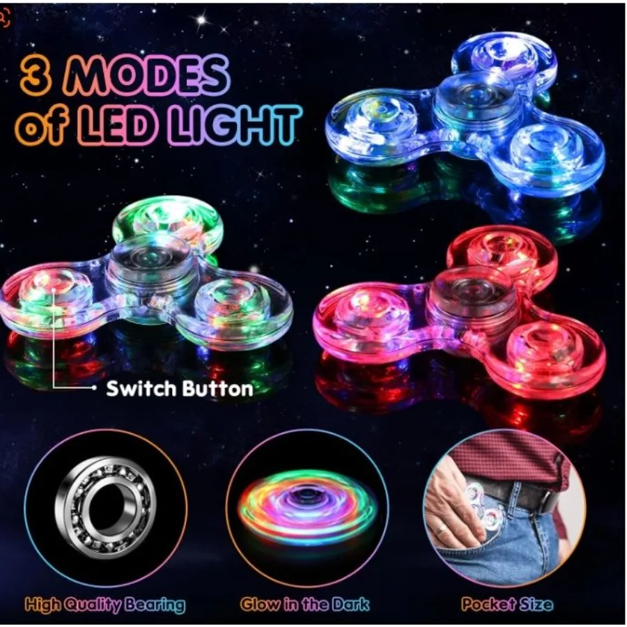 Gigilli 12 paquets Fidget Spinners pour adultes éclairent les cadeaux de fête pour 4812 sacs de cadeaux stuffers tdah jouets sensoriels Fidget en vrac G