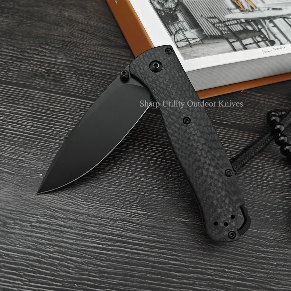 Carbon Fiber Handle Self Defense Pocket White/ Black Blade BM 535 Folding Knife Camping Survival Portable EDC Utility Jackknife