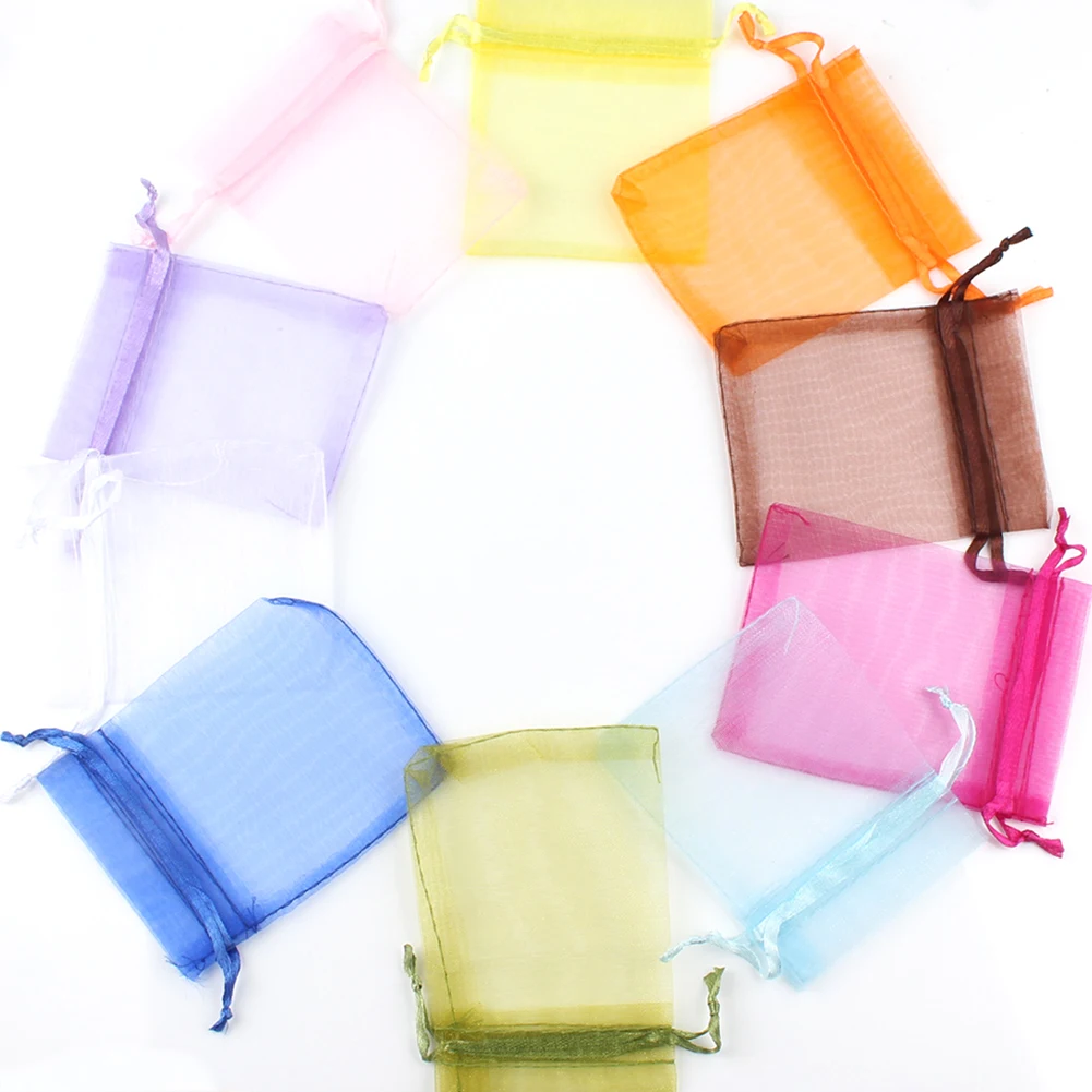 50pcs Adjustable Drawstring Organza Bags for Jewelry Packaging