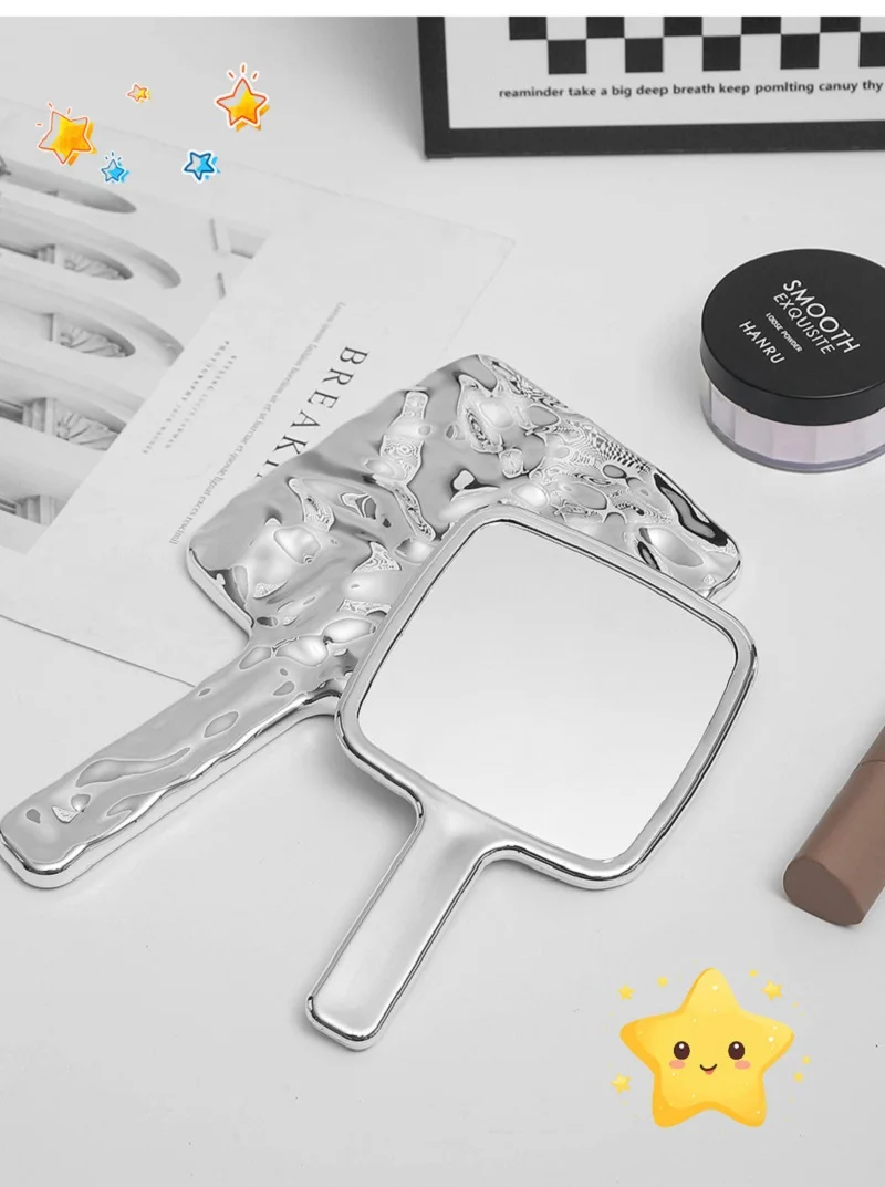 Square Handheld Makeup Mirror Liquid Shape Vanity Mirror With Handle Hand Mirror Spa Salon Compact Mirrors For Eyelash Extension