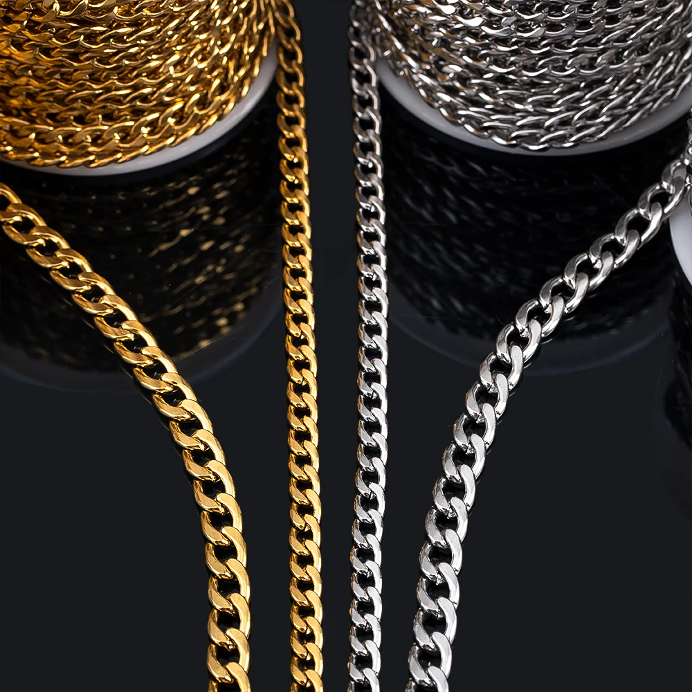 0.5/1/2Meter 5mm 7mm Stainless Steel Flat Chains Punk Link Gold Color Chain for DIY Jewelry Making Necklace Bracelet Accessories