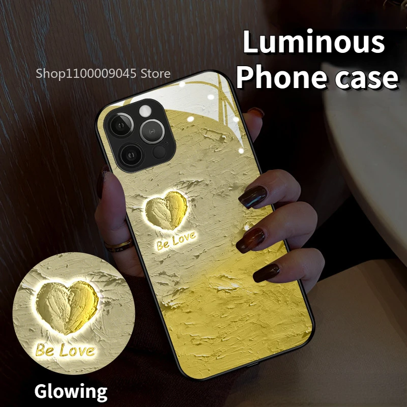 

Be Love Call Flash Up LED Light Luminous Glass Back Phone Case for Samsung S24 S22 S23 S21 Note 9 10 20 A14 A54 A73 Plus Ultra