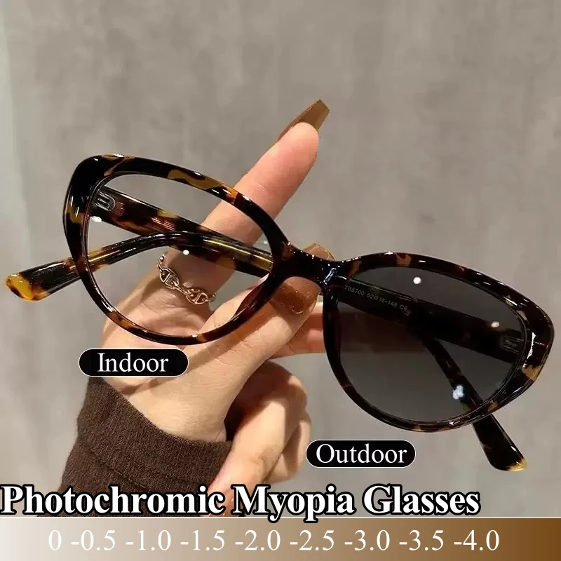 

Fashion Cat Eye Photochromic Glasses for Women Unisex Discoloration Myopia Glasses Prescription Minus Diopter Eyeglasses-0.5-4.0