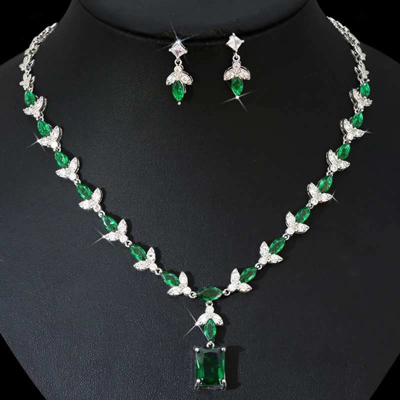 Luxury Emerald Green Necklace and Earring Set Shininy Cubic Zirconia Jewelry Set for Women Bridal Jewelry Set Gift Envio Gratis