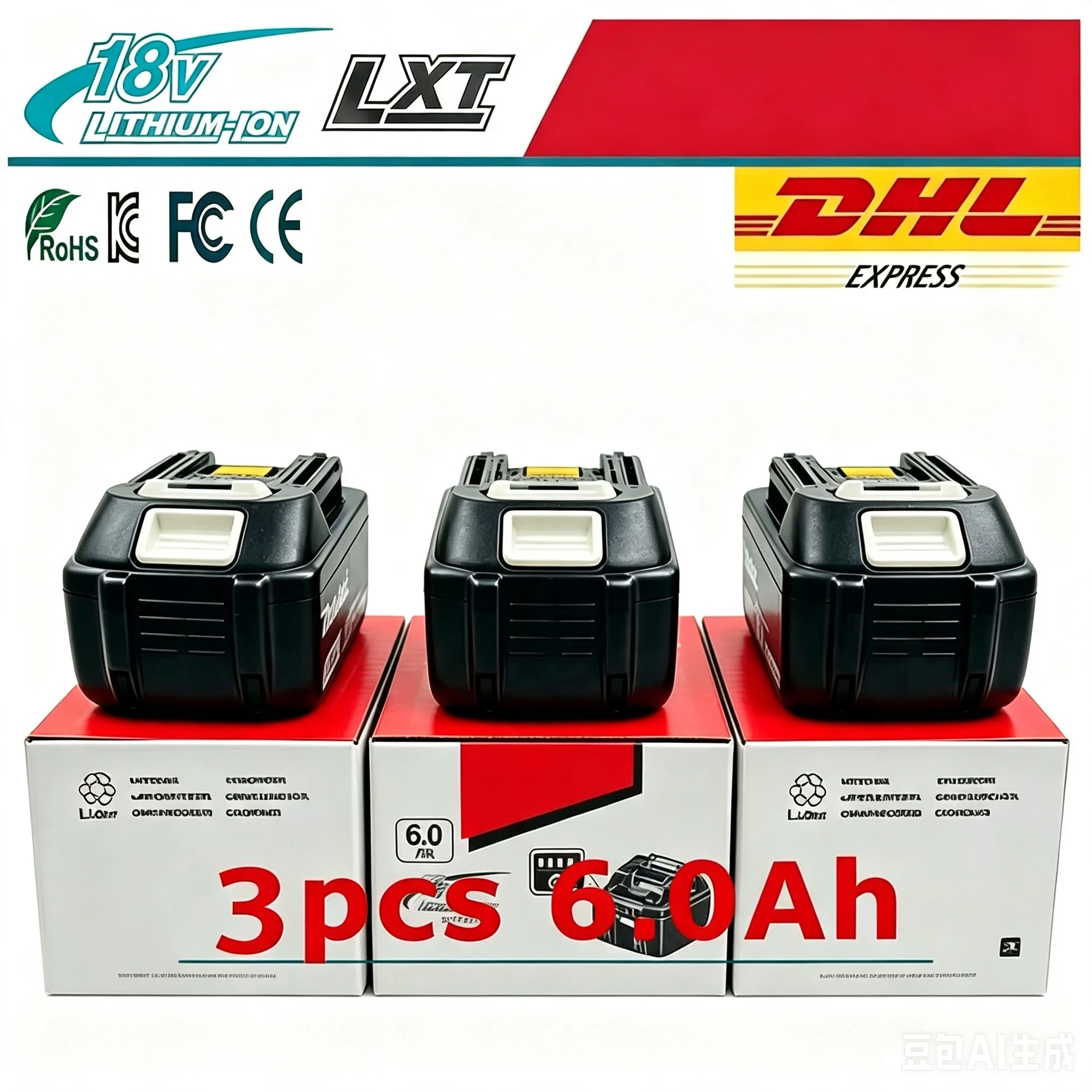 Original für Makita Akku, 18V 6,0Ah Wiederaufladbarer Akku, für Makita BL1830B L1840B L1850B L1860B, Elektrowerkzeug-Akku