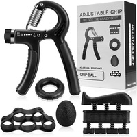 Hand Grip Strengthener Exercise Kit with 5 Pieces Power Hand Grip Trainer, Finger Stretcher, Grip Ring, Stress Relief Ball
