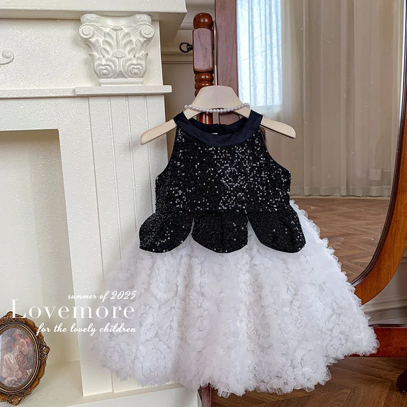 2025 Korean style children's clothing spring and summer girls' high-end three-dimensional petal dress fluffy dress