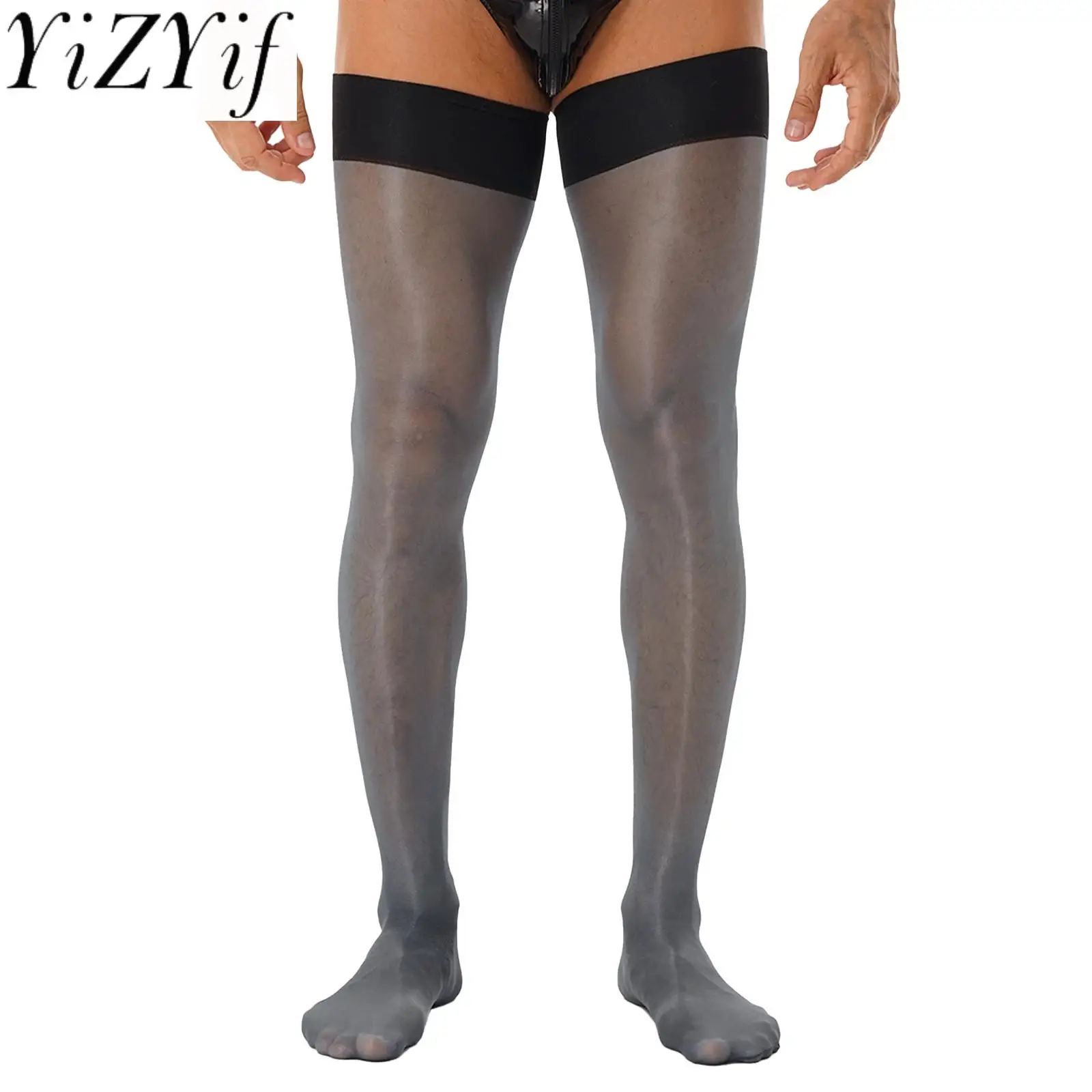 

Men's Ultra-thin Transparent Stockings Long Sexy Oil Shine Socks Silky Male See Through Dress Stockings Elastic Thigh High Socks