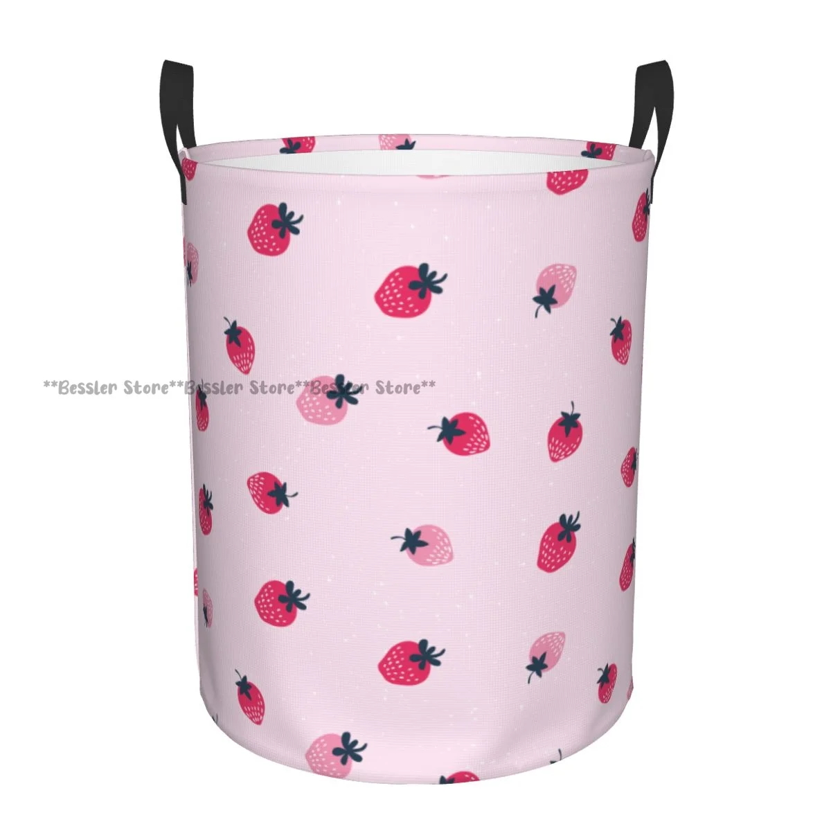 

Pink Strawberry Pattern Laundry Basket Folding Dirty Clothes Toys Storage Bucket Household