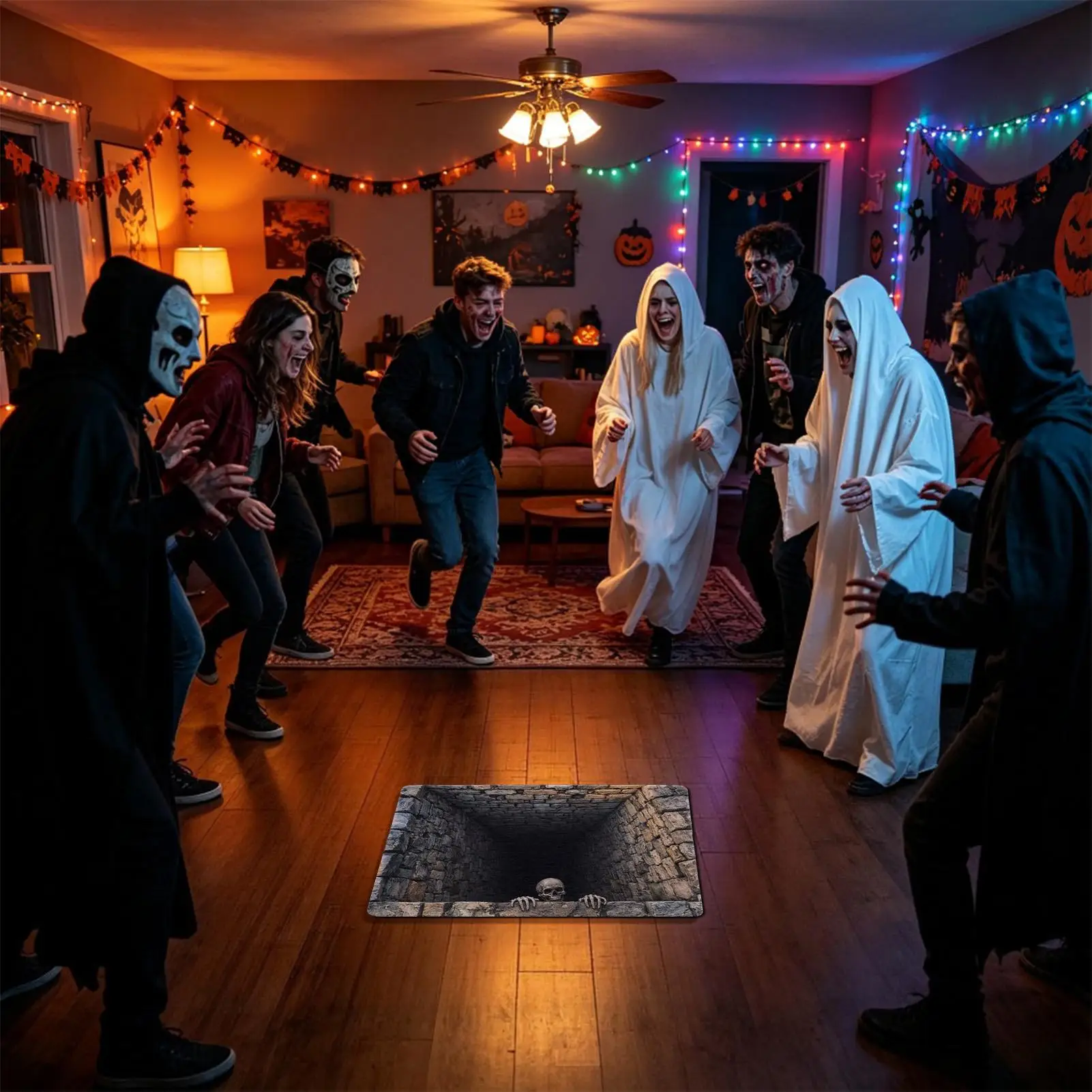 Halloween 3D Mat Outdoor Scary Realistic Skull Optical Illusion Hole Halloween Front Door Mat Area Rug for Indoor Home Bathroom