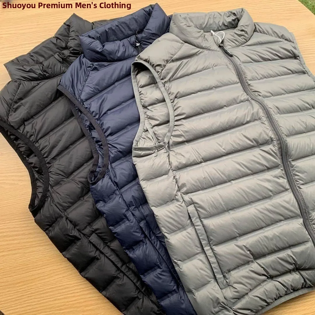 

Pure Color Silk Cotton down Vest Men's Winter New Sle Filled Jaet ort Length Regular Thin Knot Element