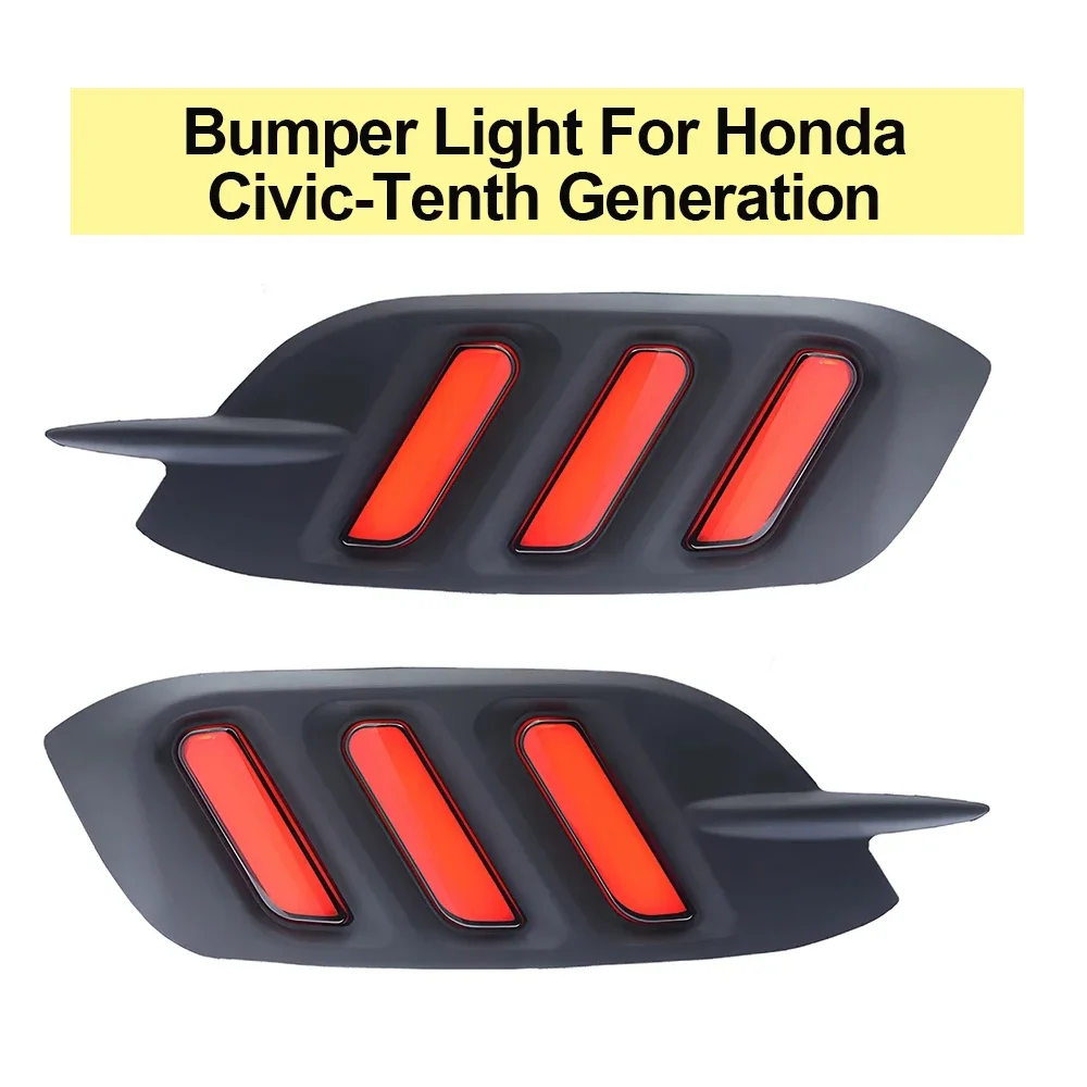 1 Pair Waterproof Car Brake Tail Light Rear Bumper Light For Honda Civic-Tenth Generation 2016-2021