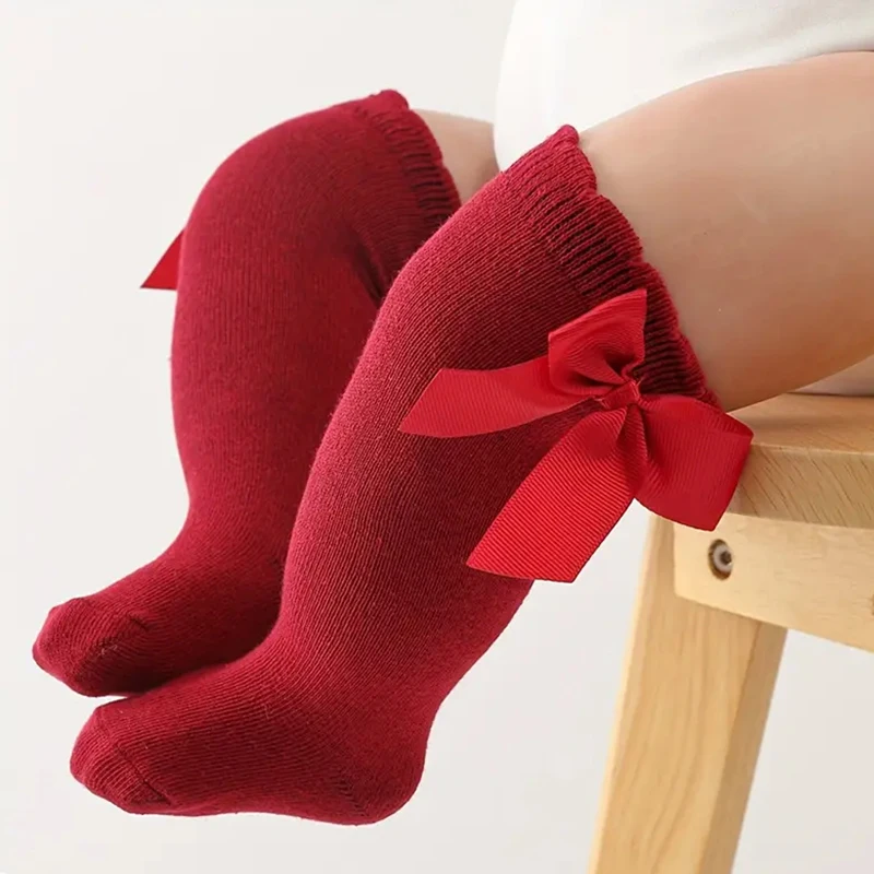 6 pairs of children's fashion bow knit stockings Comfortable breathable soft children's socks suitable for baby girls everyday a