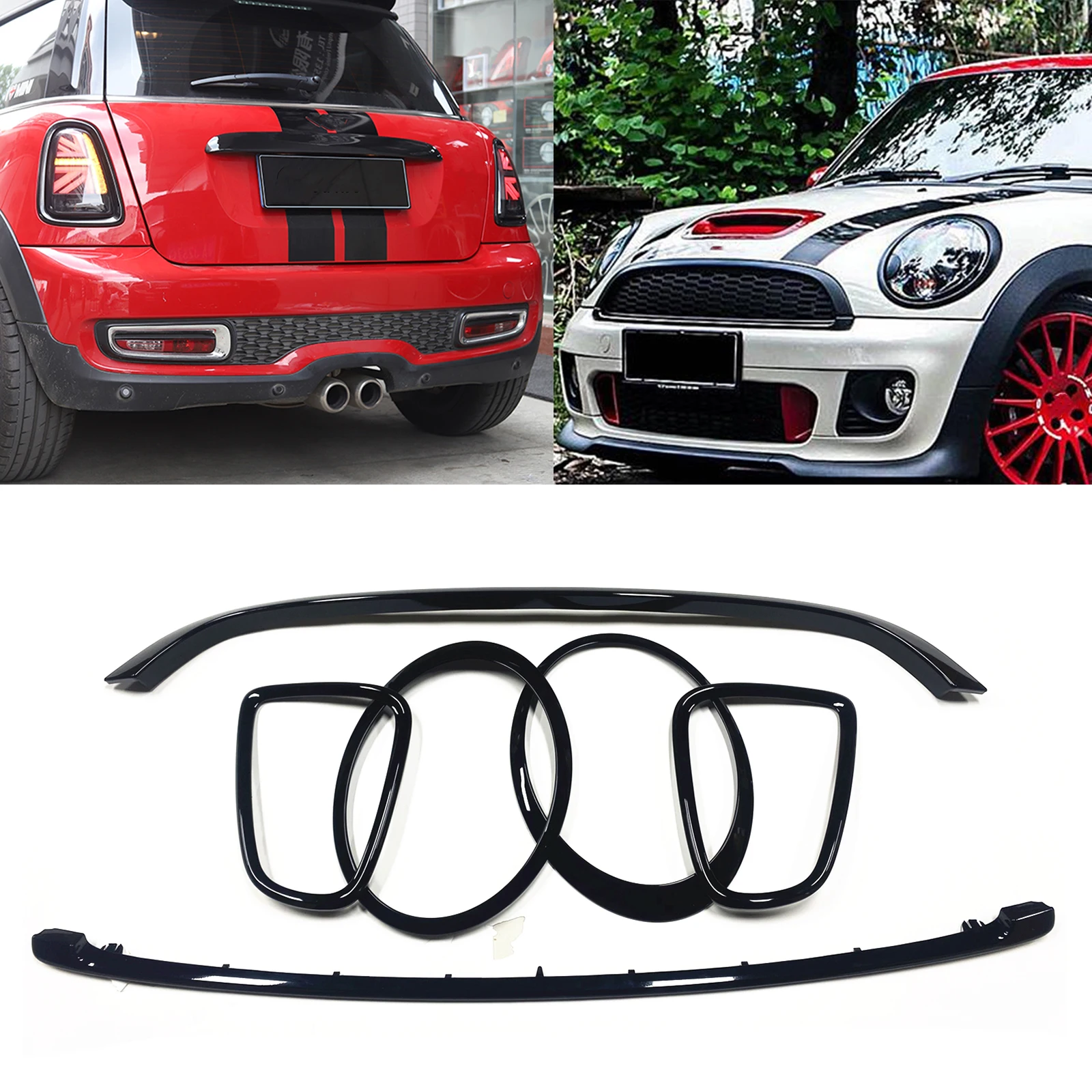 

Black Grille Grill Trim+Front Head Light Headlight+Rear Lamp Frame Cover For MINI COOPER R55 R56 R57 R58 R59 2007-2015 JCW Style