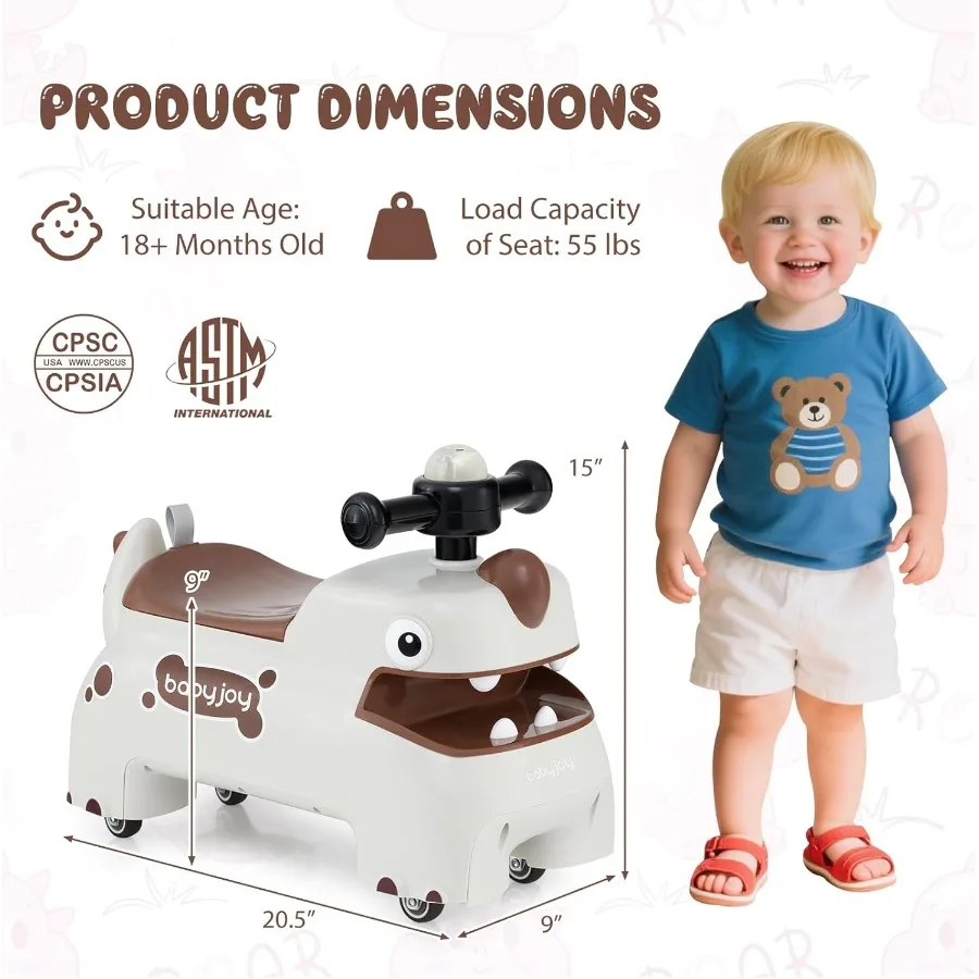 Spielzeug zum Aufsitzen für Kleinkinder, Fuß-zu-Boden-Schiebewagen mit Stauraum unter dem Sitz, Lichter, Musik und Hupe, 4 Universalräder, Kinderreiten