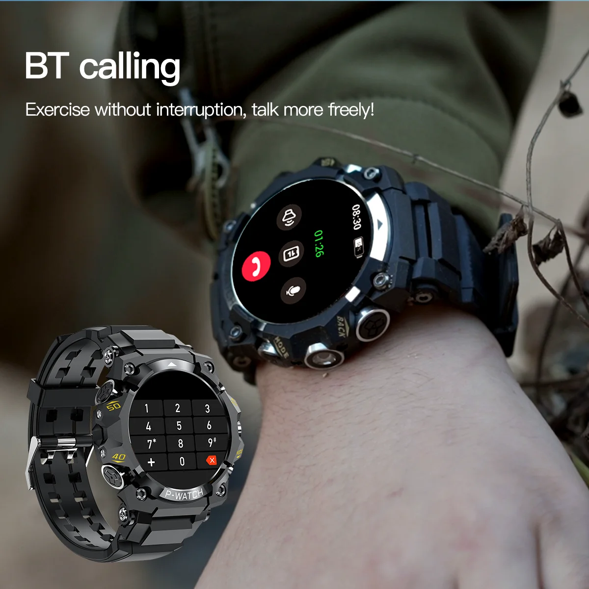 Zaklamp Buitensporten Slimme horloges Heren Kompas Blue Tooth Call Smartwatch Waterdicht Slaap Gezondheidsmonitoring Bericht Push