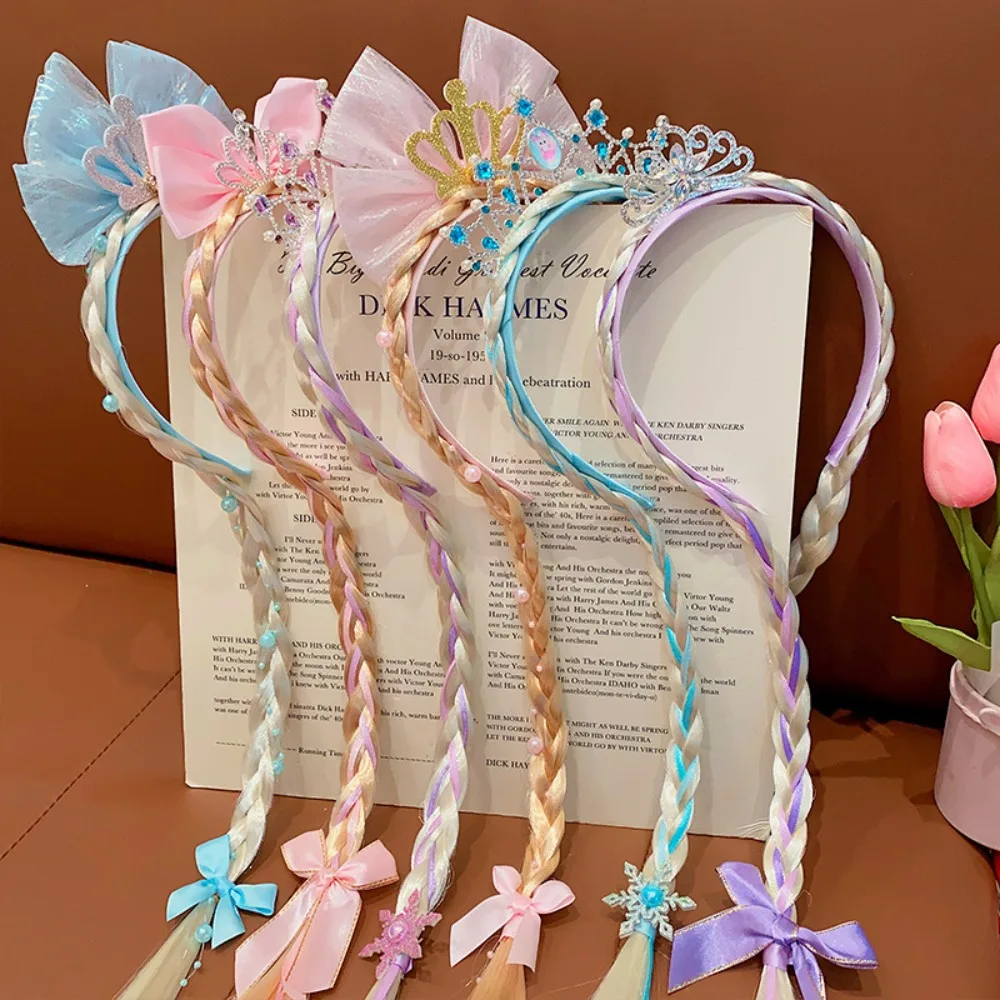 عصابة رأس تنكرية مبتكرة للفتيات ، شعر مستعار ، أميرة الثلج ، ندفة الثلج ، تاج ، زينة القوس ، إكسسوارات شعر مجففة