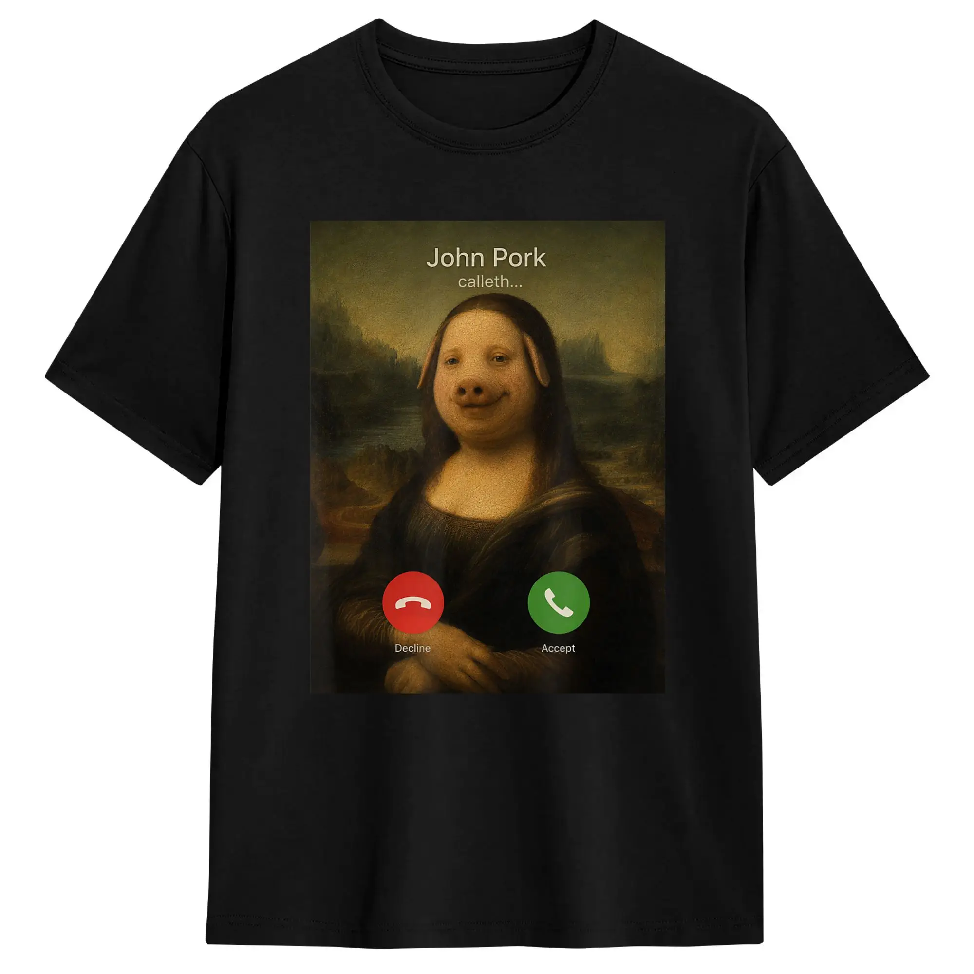 John Pork Mona Lisa Da Vinci Funny Meme Parody Dank Brainrot Men T Shirt Leisure Tees Short Sleeve T-Shirts Cotton Plus Size Top