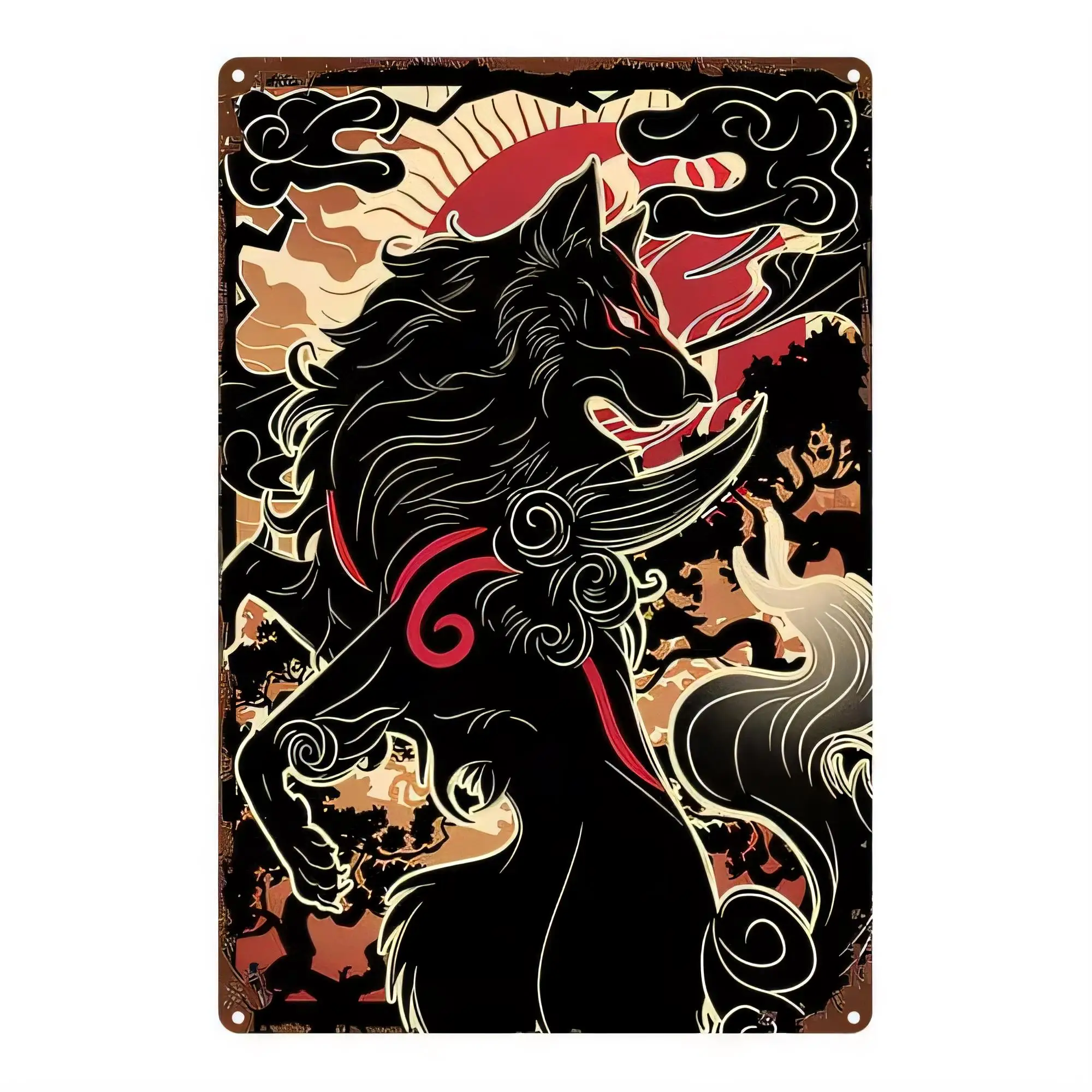 Tin Sign Black Cat Witch Riding Broom Vintage Halloween Metal Plaque Retro Wall Decor for Bar Pub Home Garage   Outdoor Indoor R