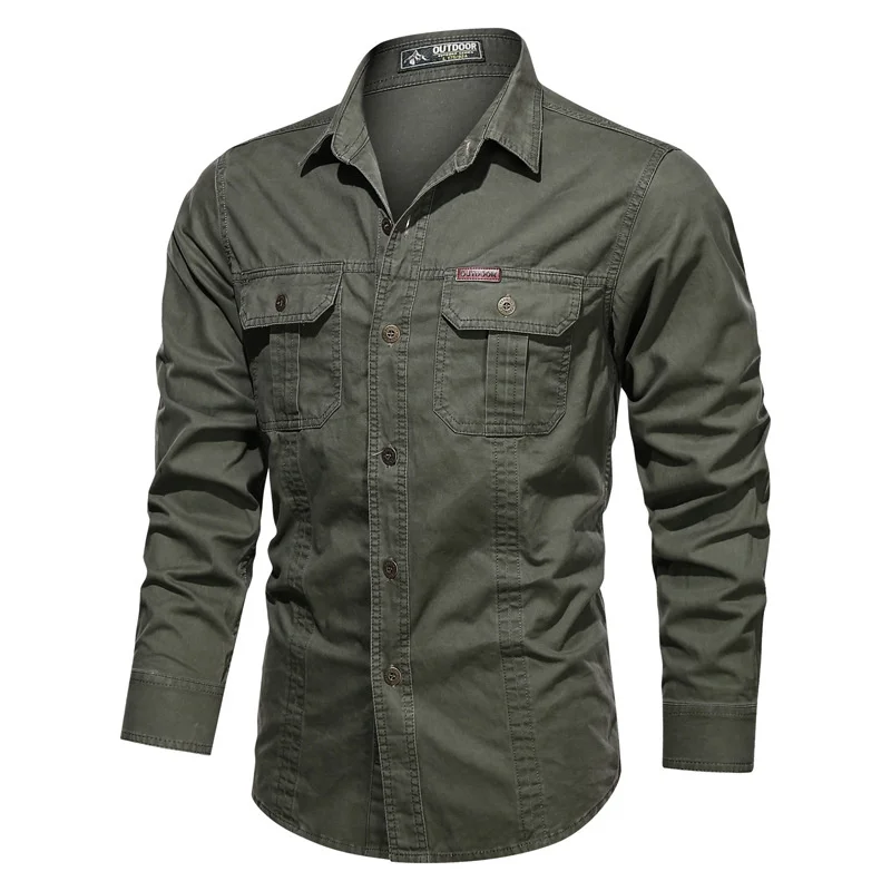 

Men 100% Cotton 6XL Military Army Green Shirt Men Casual Brand Shirts Top Clothing Male Long Sleeves Shirt Jacket Fashion Blouse