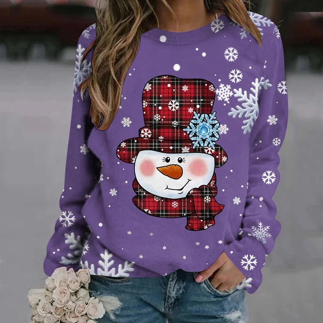 Long Sleeve Crewneck Sweatshirt Women Snowman Print Red Shirt Sweaters For Women Christmas Teen Girls Cute Hoodie Blouse Blusas AliExpress 200000345