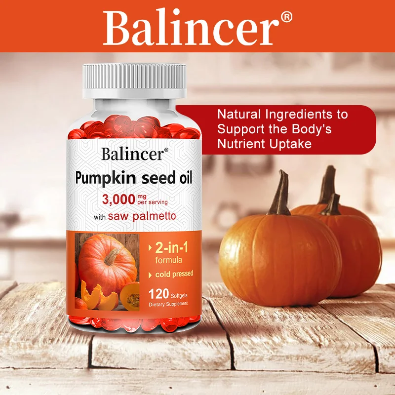 Virgin Pumpkin Seed Oil 3,000mg with Saw Palmetto, Rich in Omega 6 & 9 Essential Fatty Acids, Prostate & Bladder Supplement