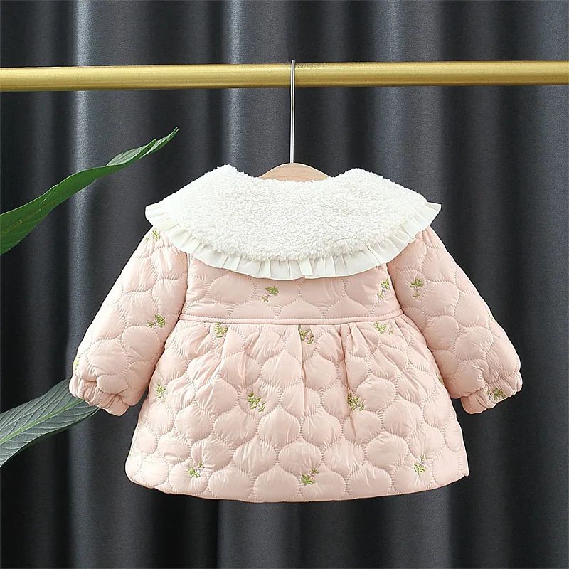 Autumn Winter Toddler Girl Jacket Korean Style Fashion Cute Fleece Doll Collar Newborn Coat+Bag Baby Clothing Kids Clothes BC858