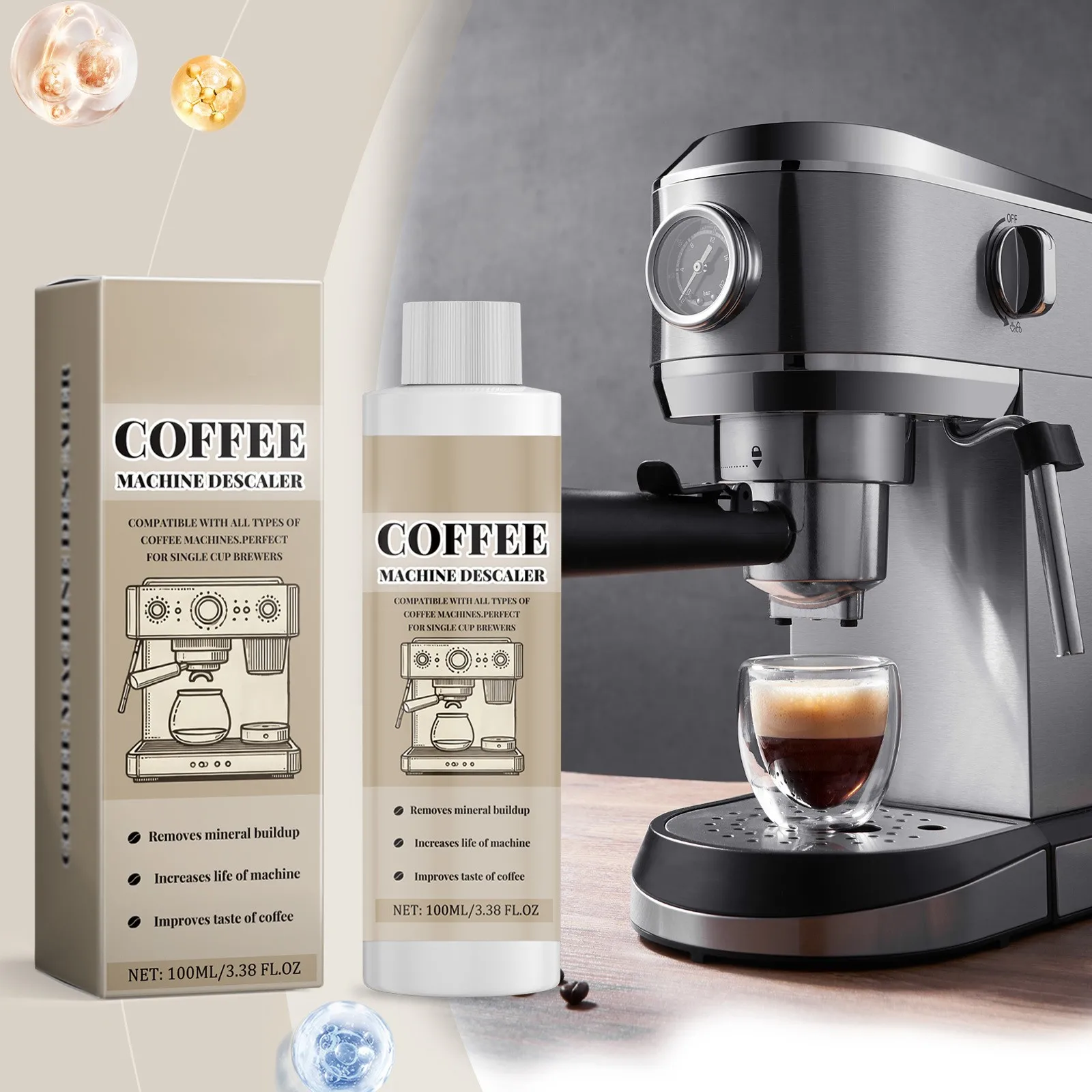 100 ml Universal-Kaffeemaschine, Entkalkungslösung, wirksame Entkalkung, Kalk-Entferner, Reinigungsmittel für Zuhause, Café