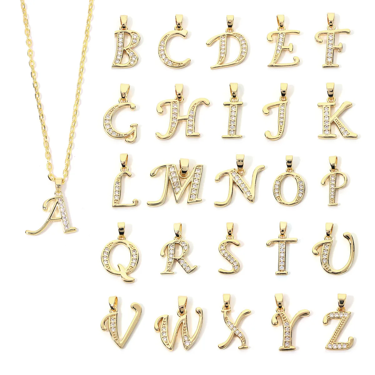Pendentif en métal avec lettres de l'alphabet A-Z, breloque initiale incrustée de Zircon, pour bricolage, collier personnalisé, bracelet, accessoires de fabrication de bijoux, 1 pièce