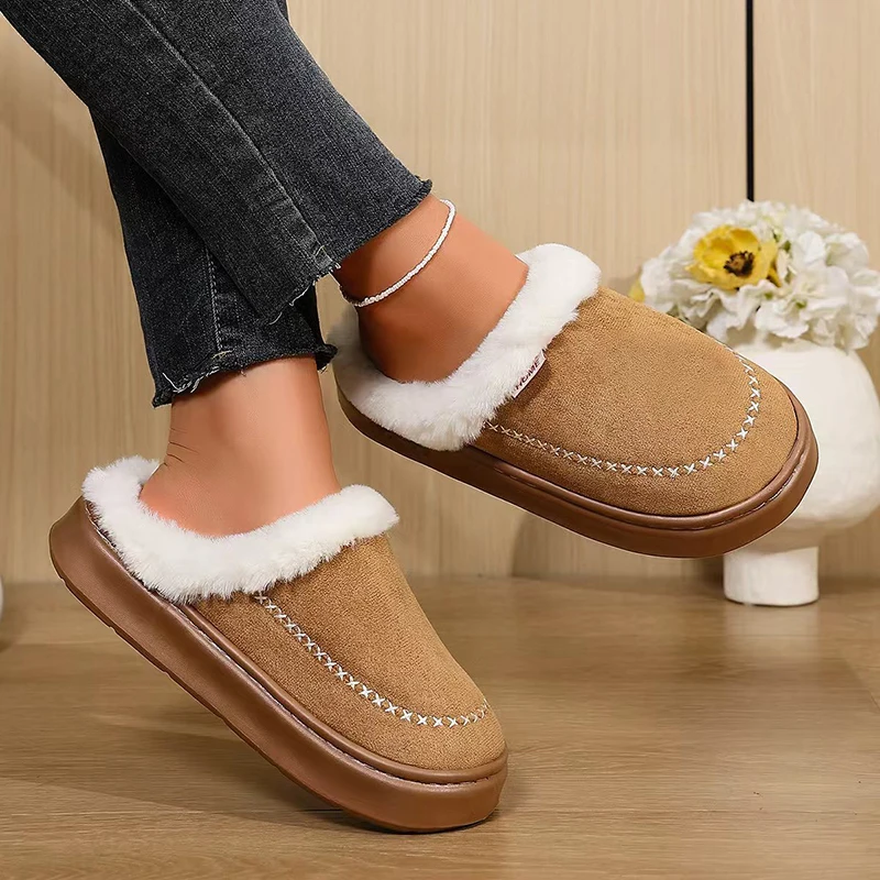 Winter Fuzzy Mule Women's Slippers Home Plush Thick Platform Sole Woman Shoes Couple New Indoor Cozy Slides Unisex Soft Non-Slip view 5