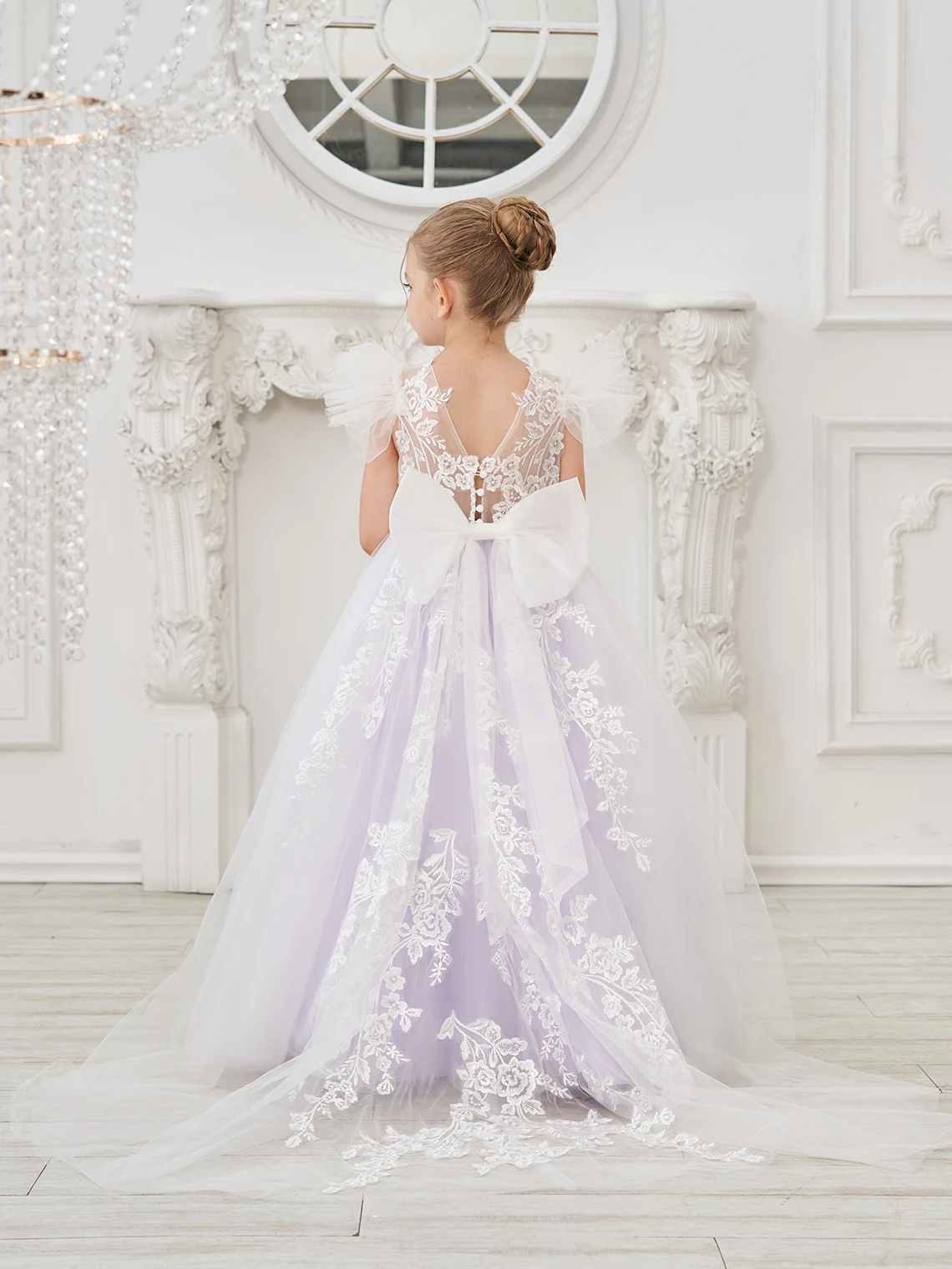 CAN ac-Robes de demoiselle d'honneur pour enfants, appliques en dentelle, volants, fête d'anniversaire, quoi que ce soit avec poignées, train amovible, robes d'invité de mariage pour enfants