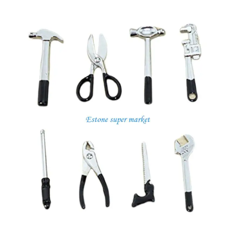 090B Poppenhuisaccessoires 8-delige miniatuurgereedschapset met hamermoersleutel Rollenspelkits voor kinderen Creatief